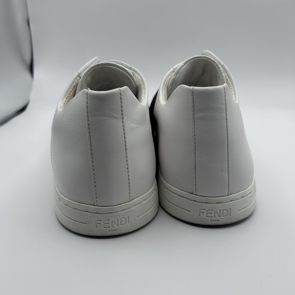 Fendi White Leather Sneakers with Brown FF Logo Strap - Picture 4 of 11